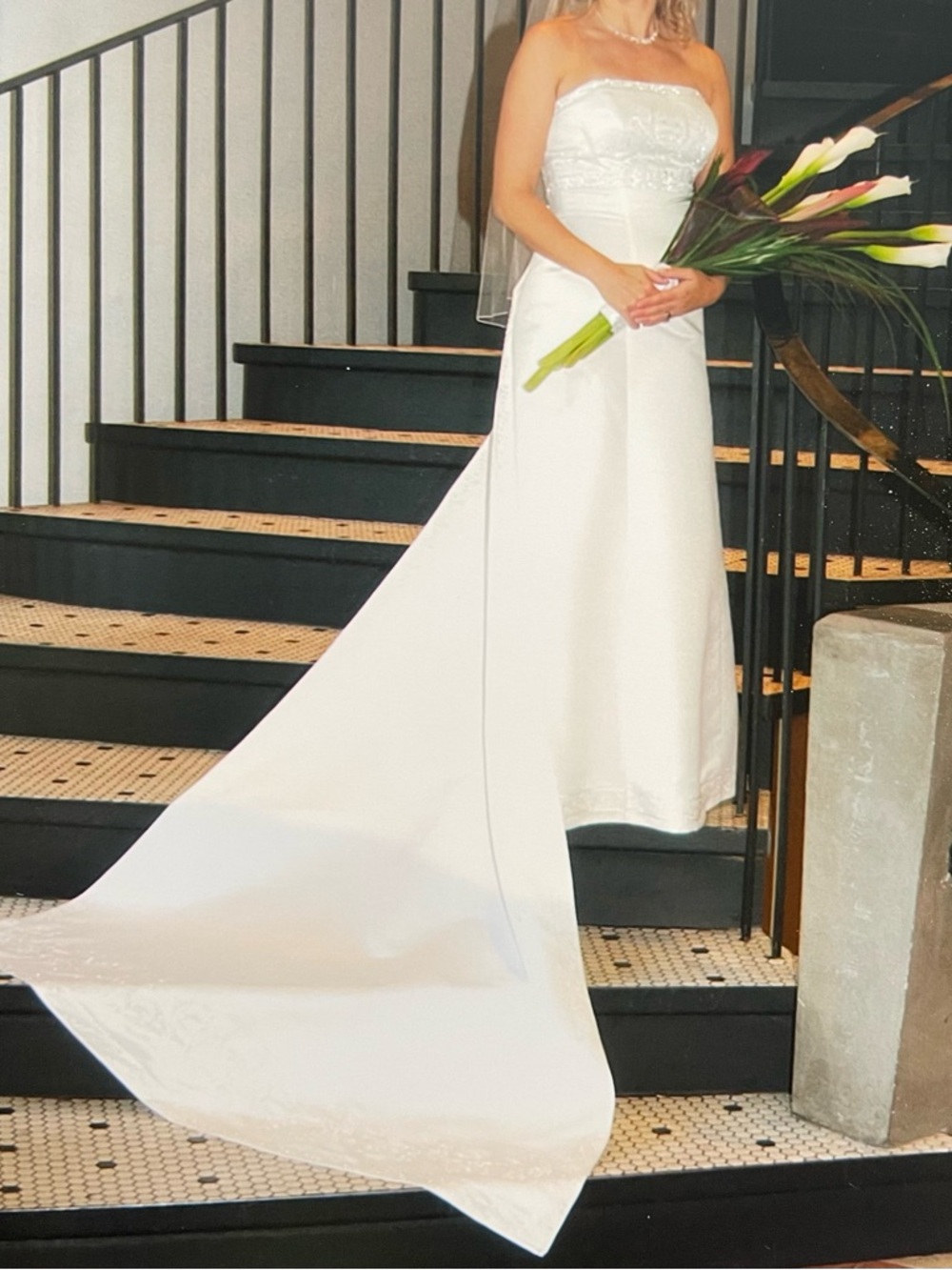 Strapless Off White Bridal Gown with Detachable Train, and Shawl